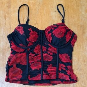 Moa Moa Black and Red Floral Bustier Camisole sz M
